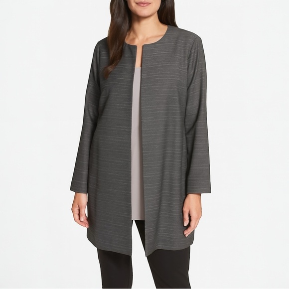EILEEN FISHER Herringbone Mandarin Collar Open Front Jacket R17SQA - Picture 1 of 9